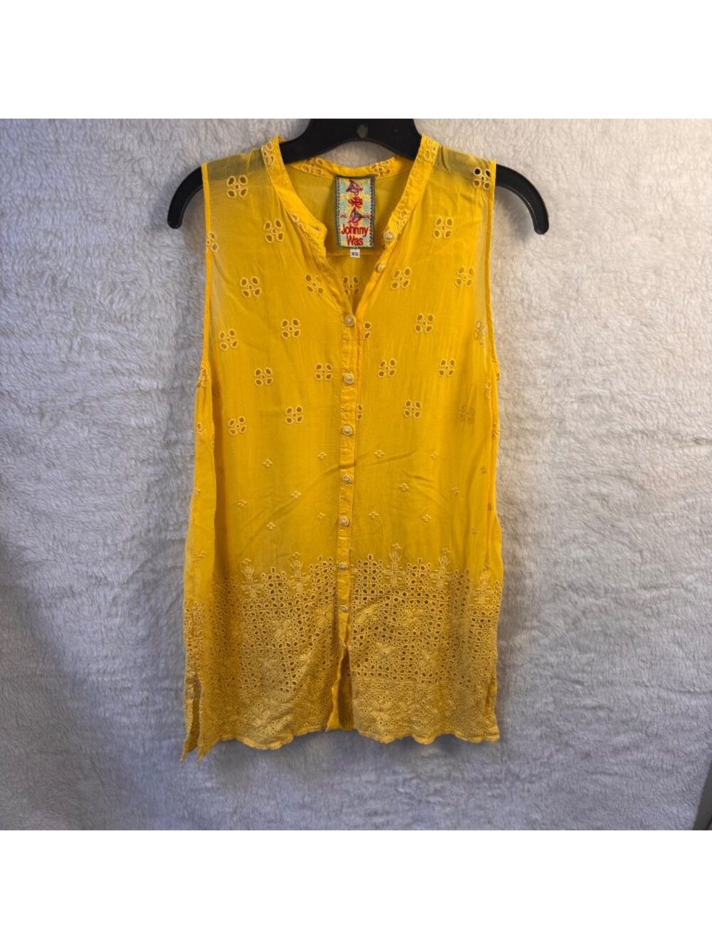 Johnny Was Darla size XS Yellow eyelet Sleeveless Embroidered Button Down Tunic